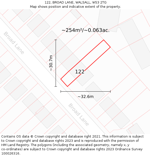 122, BROAD LANE, WALSALL, WS3 2TG: Plot and title map