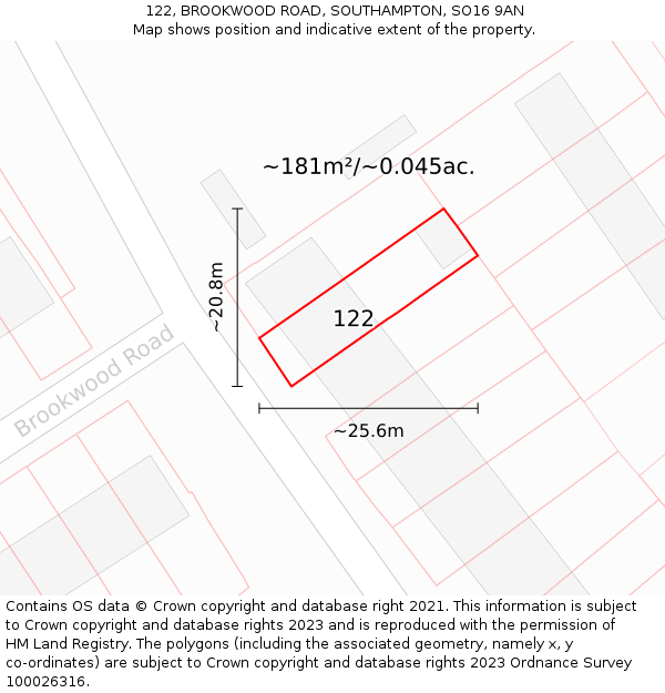 122, BROOKWOOD ROAD, SOUTHAMPTON, SO16 9AN: Plot and title map