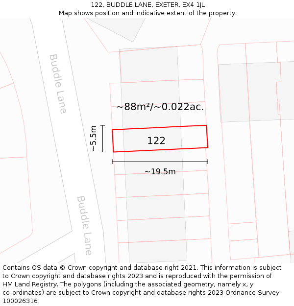 122, BUDDLE LANE, EXETER, EX4 1JL: Plot and title map