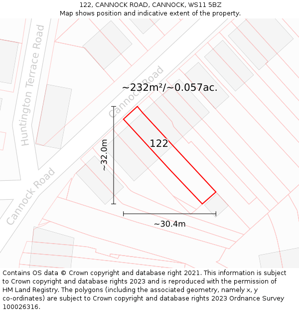 122, CANNOCK ROAD, CANNOCK, WS11 5BZ: Plot and title map
