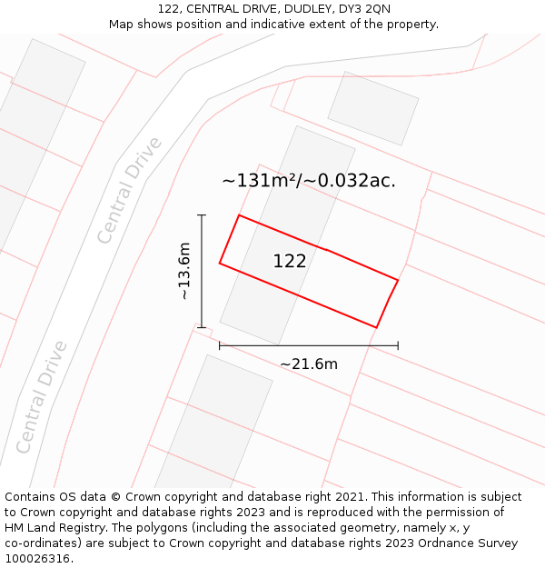 122, CENTRAL DRIVE, DUDLEY, DY3 2QN: Plot and title map