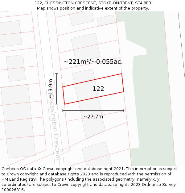 122, CHESSINGTON CRESCENT, STOKE-ON-TRENT, ST4 8ER: Plot and title map