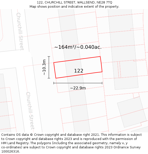 122, CHURCHILL STREET, WALLSEND, NE28 7TQ: Plot and title map