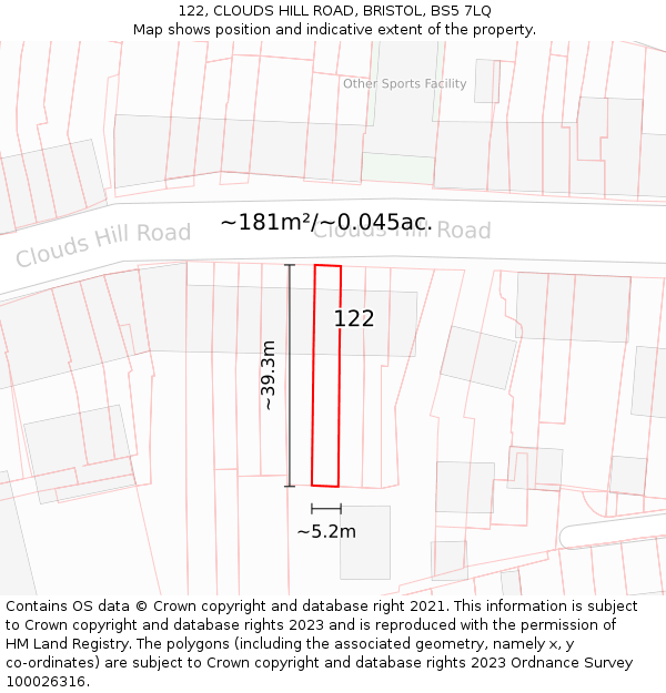 122, CLOUDS HILL ROAD, BRISTOL, BS5 7LQ: Plot and title map