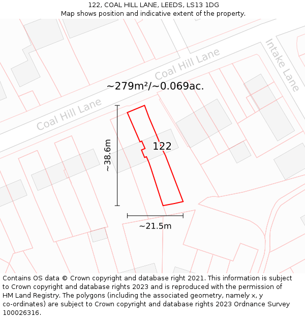 122, COAL HILL LANE, LEEDS, LS13 1DG: Plot and title map