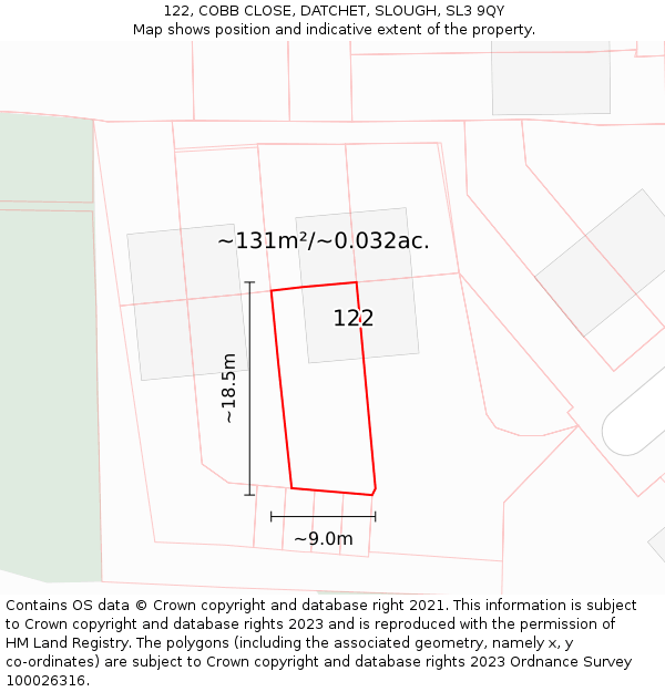 122, COBB CLOSE, DATCHET, SLOUGH, SL3 9QY: Plot and title map
