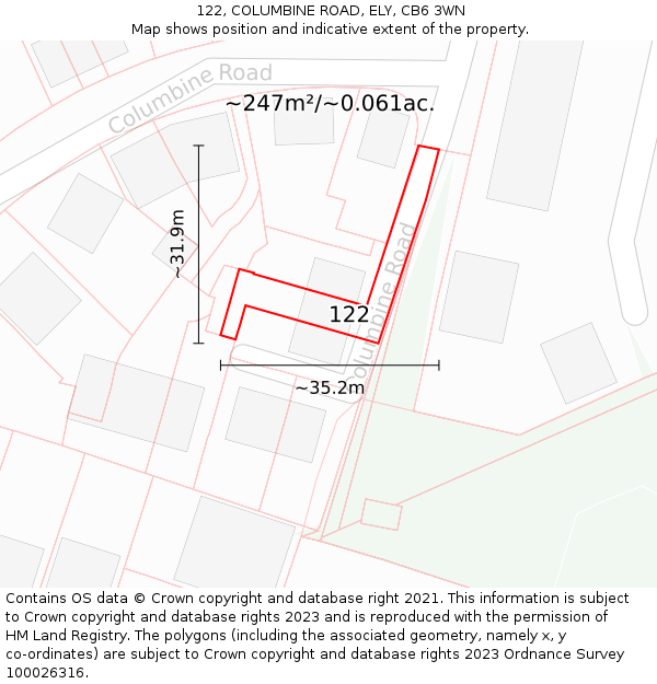 122, COLUMBINE ROAD, ELY, CB6 3WN: Plot and title map
