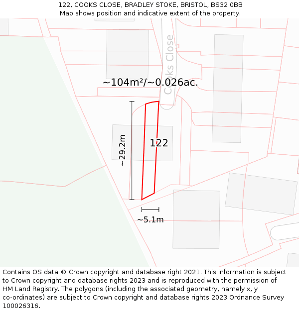 122, COOKS CLOSE, BRADLEY STOKE, BRISTOL, BS32 0BB: Plot and title map