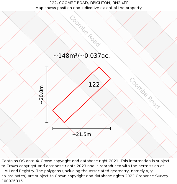 122, COOMBE ROAD, BRIGHTON, BN2 4EE: Plot and title map