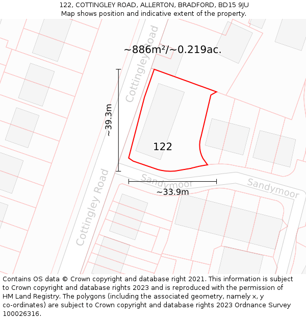 122, COTTINGLEY ROAD, ALLERTON, BRADFORD, BD15 9JU: Plot and title map