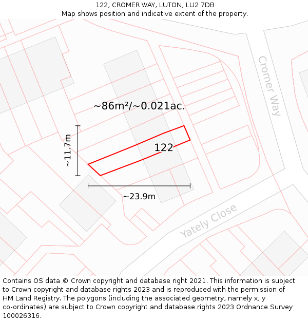 122, CROMER WAY, LUTON, LU2 7DB: Plot and title map