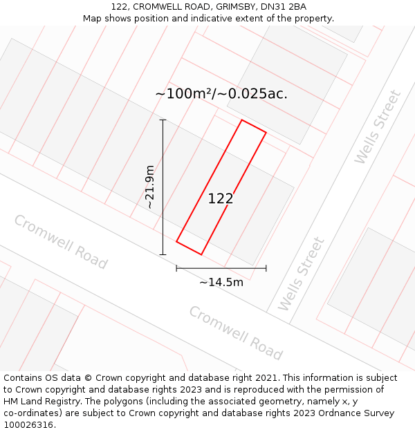 122, CROMWELL ROAD, GRIMSBY, DN31 2BA: Plot and title map