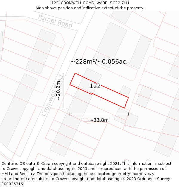 122, CROMWELL ROAD, WARE, SG12 7LH: Plot and title map