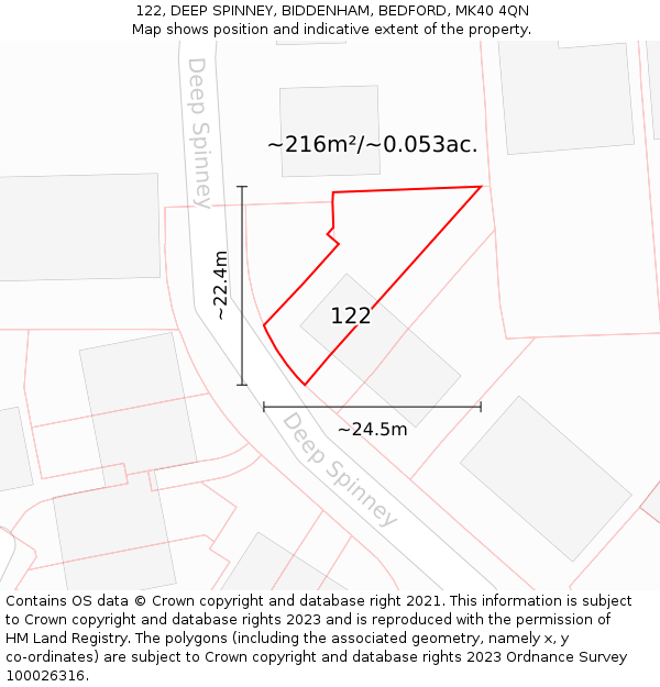 122, DEEP SPINNEY, BIDDENHAM, BEDFORD, MK40 4QN: Plot and title map