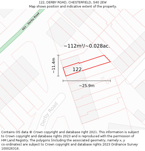 122, DERBY ROAD, CHESTERFIELD, S40 2EW: Plot and title map