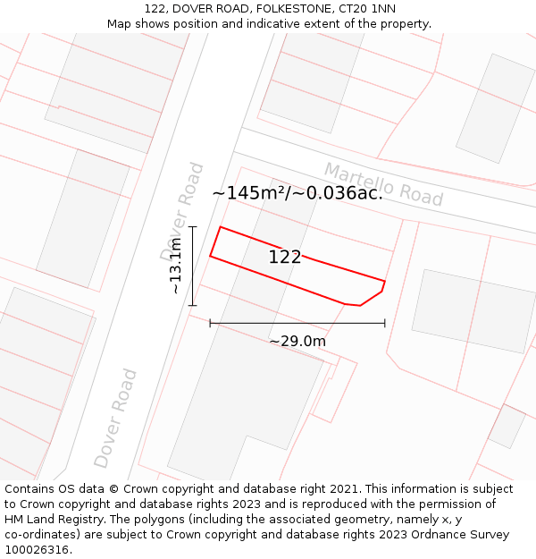 122, DOVER ROAD, FOLKESTONE, CT20 1NN: Plot and title map