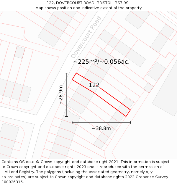 122, DOVERCOURT ROAD, BRISTOL, BS7 9SH: Plot and title map