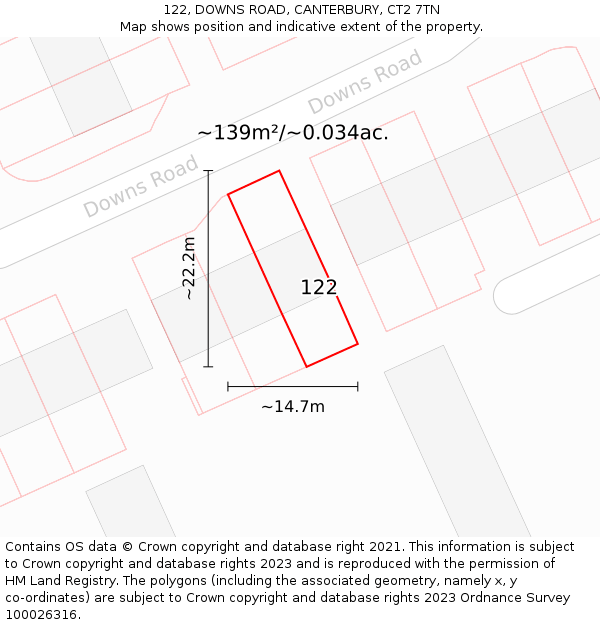 122, DOWNS ROAD, CANTERBURY, CT2 7TN: Plot and title map
