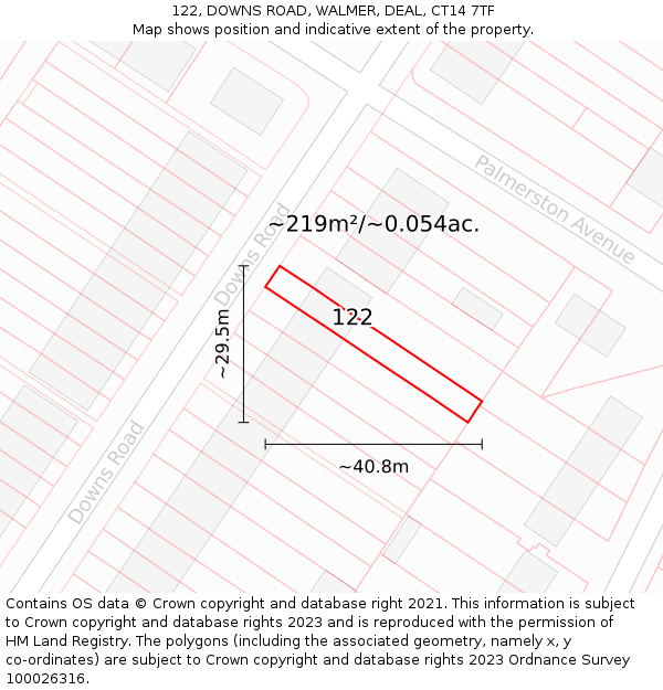 122, DOWNS ROAD, WALMER, DEAL, CT14 7TF: Plot and title map