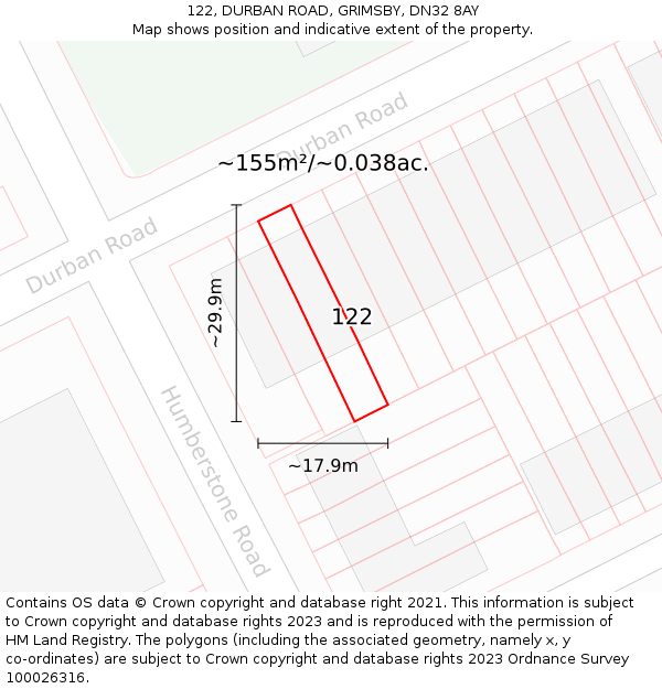122, DURBAN ROAD, GRIMSBY, DN32 8AY: Plot and title map