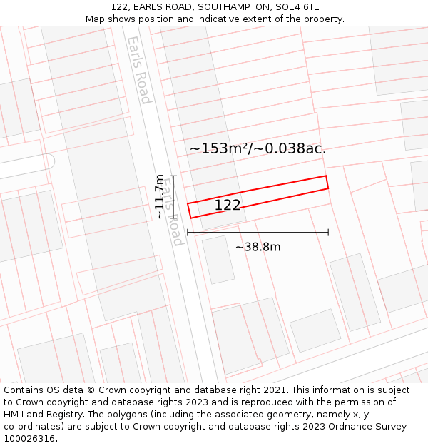 122, EARLS ROAD, SOUTHAMPTON, SO14 6TL: Plot and title map