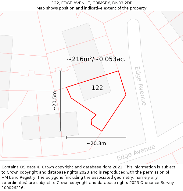 122, EDGE AVENUE, GRIMSBY, DN33 2DP: Plot and title map