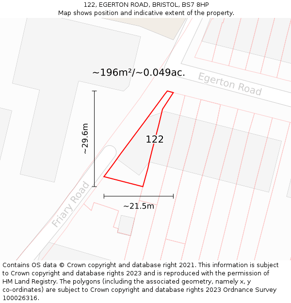 122, EGERTON ROAD, BRISTOL, BS7 8HP: Plot and title map