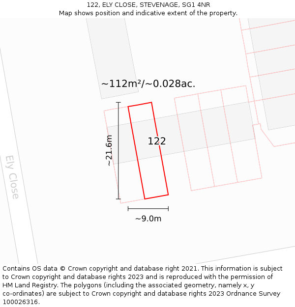 122, ELY CLOSE, STEVENAGE, SG1 4NR: Plot and title map