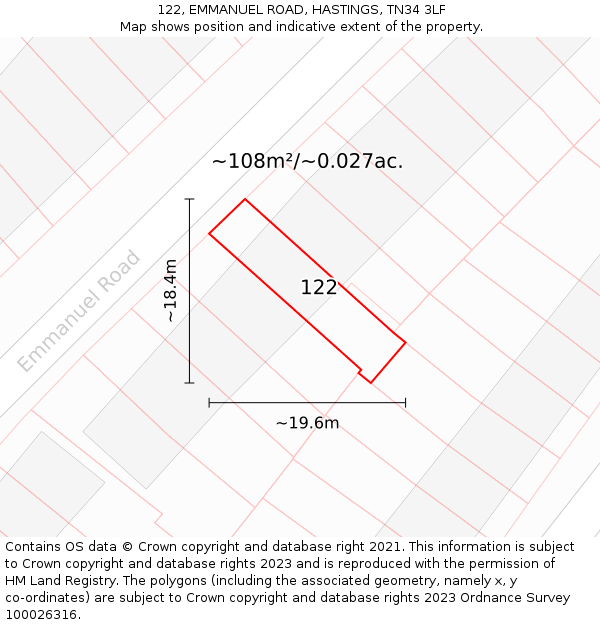 122, EMMANUEL ROAD, HASTINGS, TN34 3LF: Plot and title map