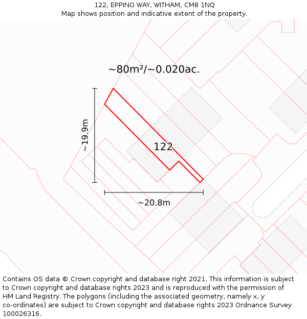 122, EPPING WAY, WITHAM, CM8 1NQ: Plot and title map