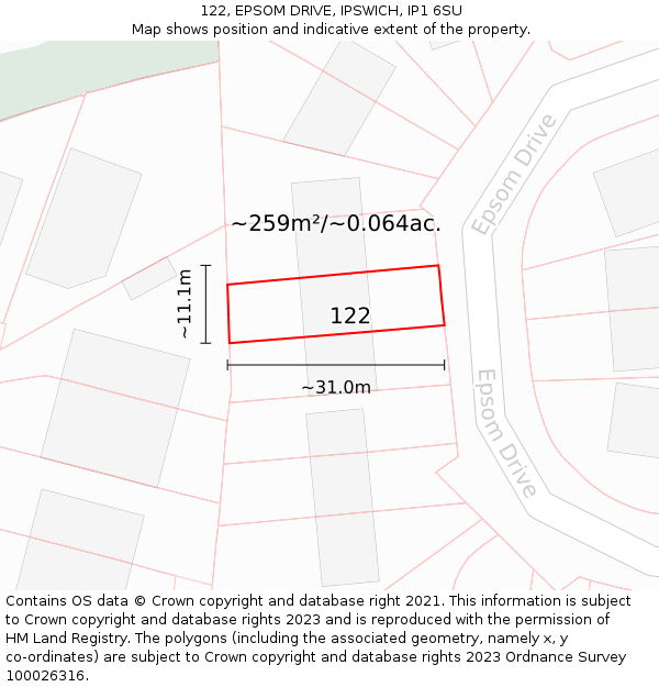 122, EPSOM DRIVE, IPSWICH, IP1 6SU: Plot and title map