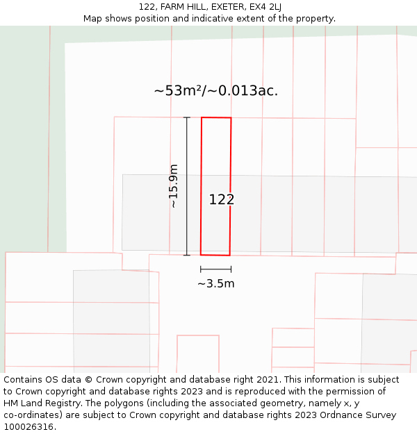 122, FARM HILL, EXETER, EX4 2LJ: Plot and title map