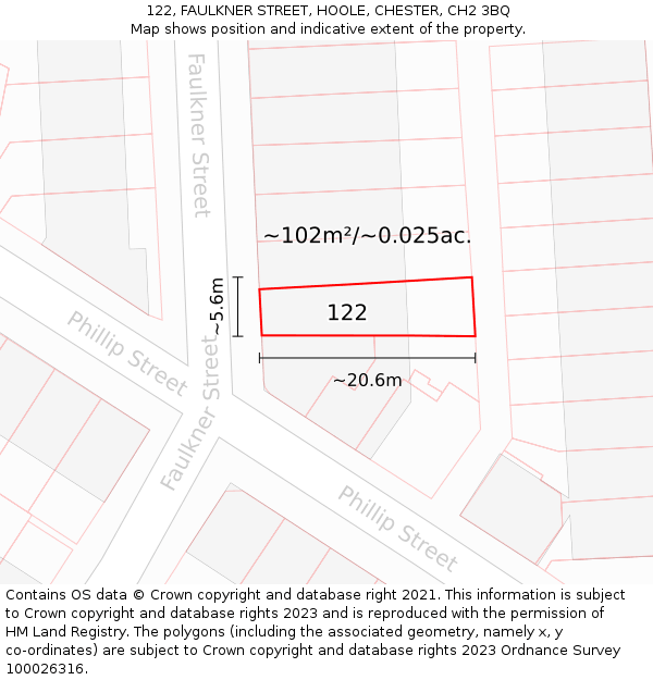 122, FAULKNER STREET, HOOLE, CHESTER, CH2 3BQ: Plot and title map