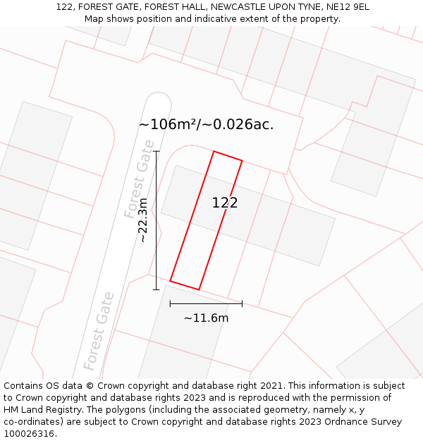 122, FOREST GATE, FOREST HALL, NEWCASTLE UPON TYNE, NE12 9EL: Plot and title map
