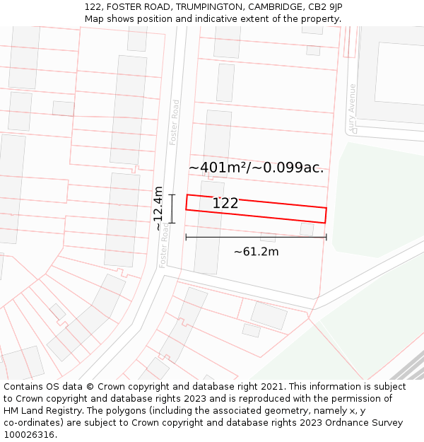 122, FOSTER ROAD, TRUMPINGTON, CAMBRIDGE, CB2 9JP: Plot and title map