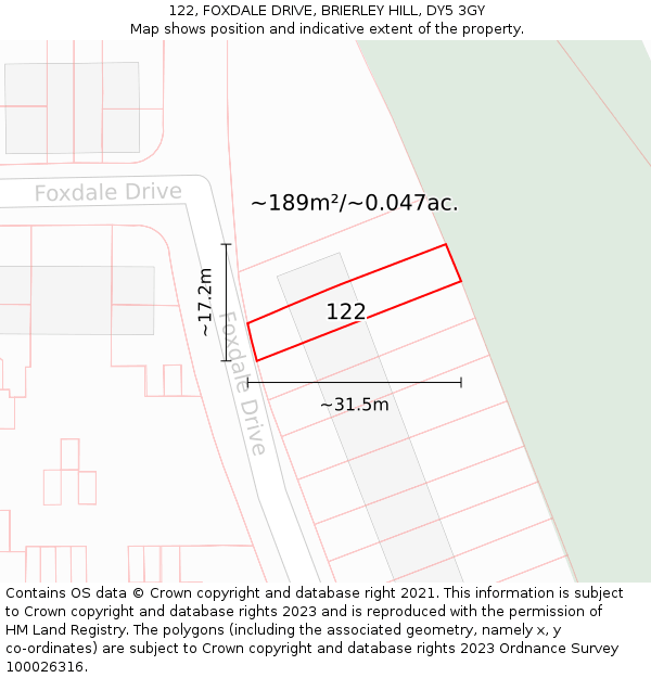 122, FOXDALE DRIVE, BRIERLEY HILL, DY5 3GY: Plot and title map