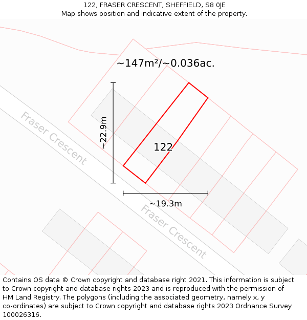 122, FRASER CRESCENT, SHEFFIELD, S8 0JE: Plot and title map