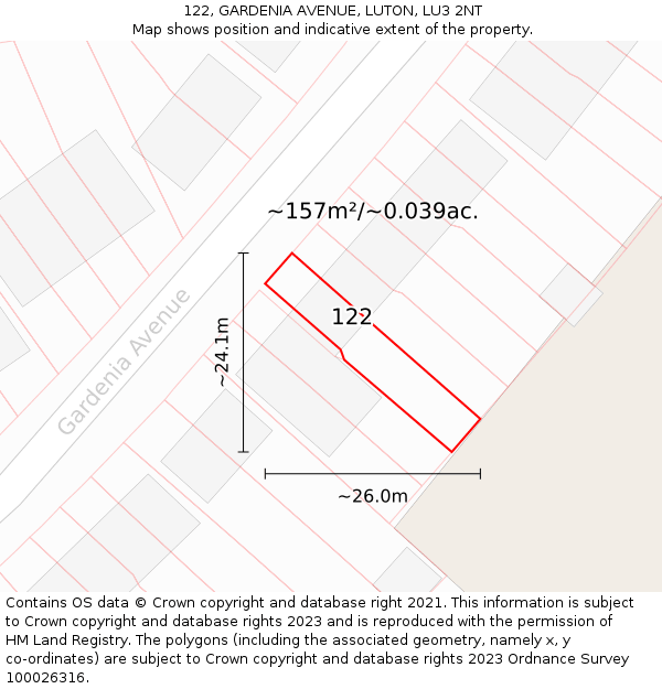 122, GARDENIA AVENUE, LUTON, LU3 2NT: Plot and title map