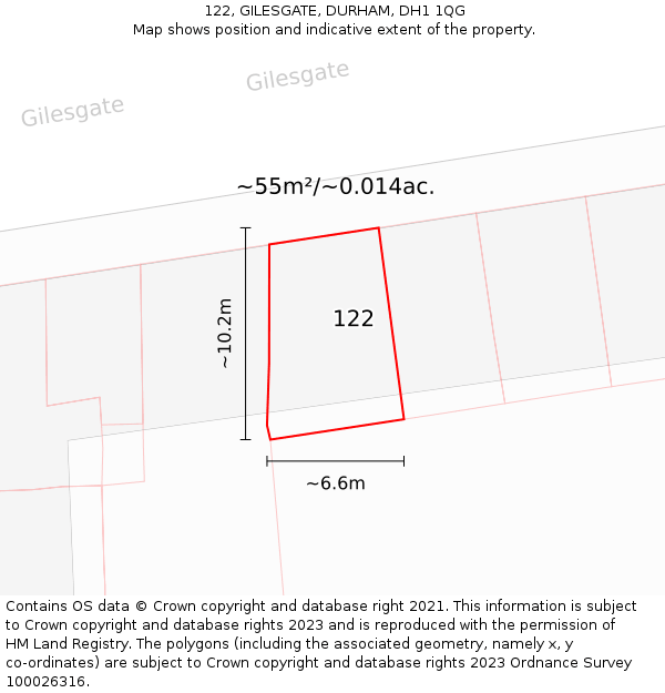 122, GILESGATE, DURHAM, DH1 1QG: Plot and title map