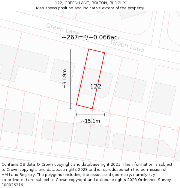 122, GREEN LANE, BOLTON, BL3 2HX: Plot and title map