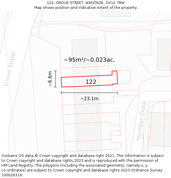122, GROVE STREET, WANTAGE, OX12 7BW: Plot and title map