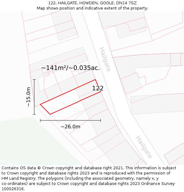 122, HAILGATE, HOWDEN, GOOLE, DN14 7SZ: Plot and title map