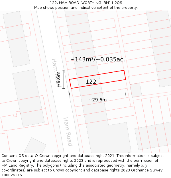 122, HAM ROAD, WORTHING, BN11 2QS: Plot and title map