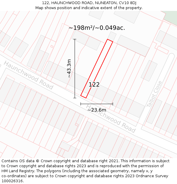 122, HAUNCHWOOD ROAD, NUNEATON, CV10 8DJ: Plot and title map