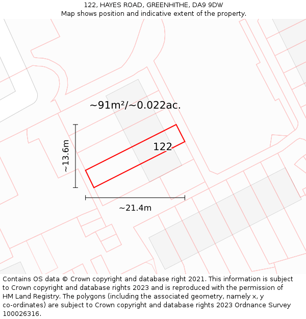 122, HAYES ROAD, GREENHITHE, DA9 9DW: Plot and title map