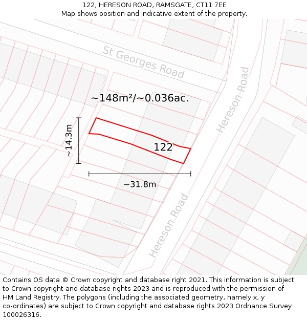 122, HERESON ROAD, RAMSGATE, CT11 7EE: Plot and title map