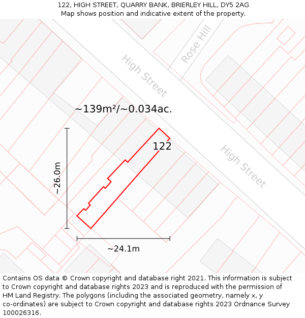 122, HIGH STREET, QUARRY BANK, BRIERLEY HILL, DY5 2AG: Plot and title map