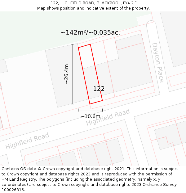 122, HIGHFIELD ROAD, BLACKPOOL, FY4 2JF: Plot and title map
