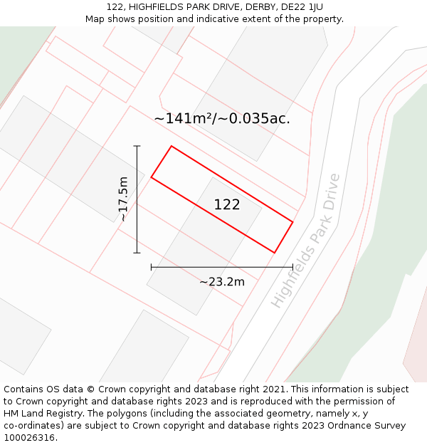 122, HIGHFIELDS PARK DRIVE, DERBY, DE22 1JU: Plot and title map