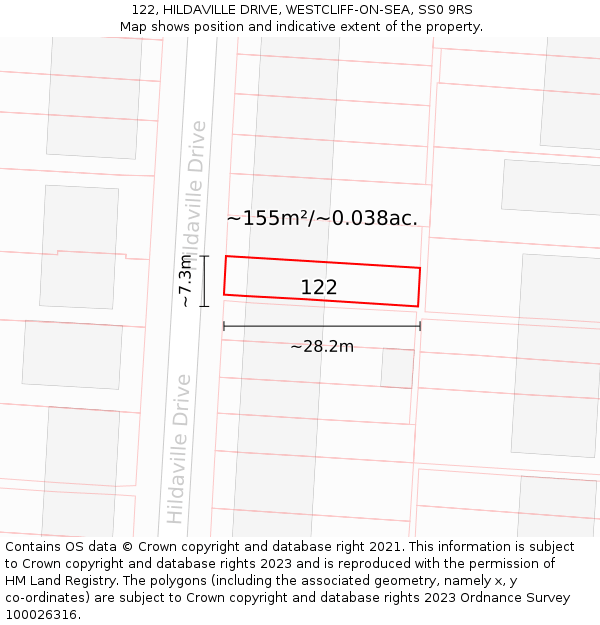 122, HILDAVILLE DRIVE, WESTCLIFF-ON-SEA, SS0 9RS: Plot and title map